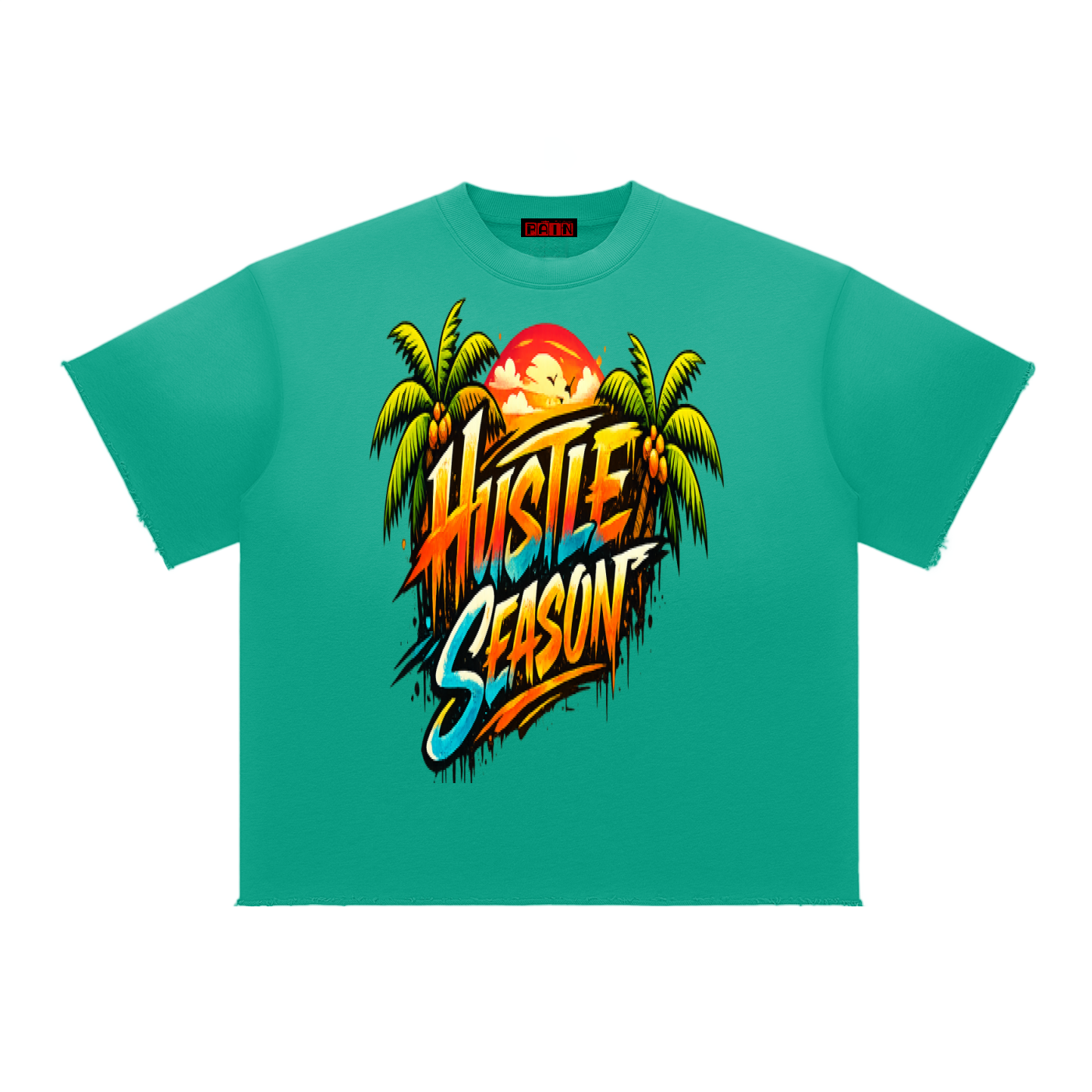 HUSTLE SEASON Sun Fade Raw Edge T-Shirt