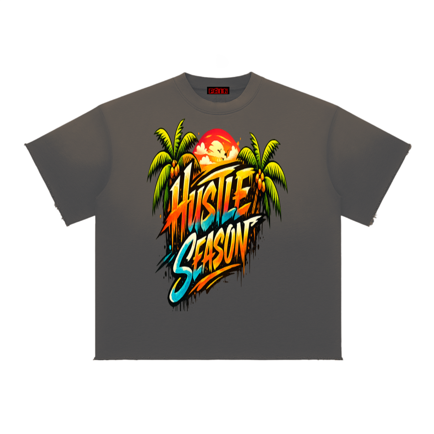 HUSTLE SEASON Sun Fade Raw Edge T-Shirt