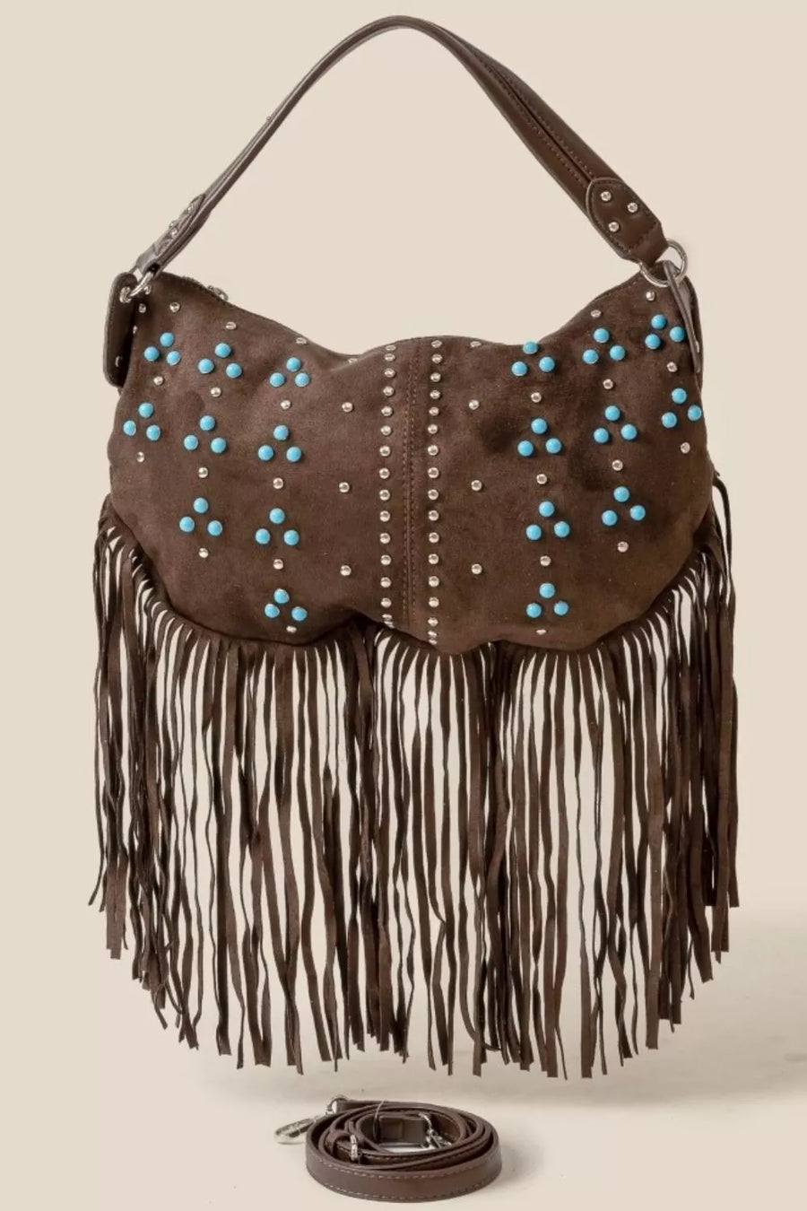 Fame Studded Pattern Multi Fringe Hobo Shoulder Bag