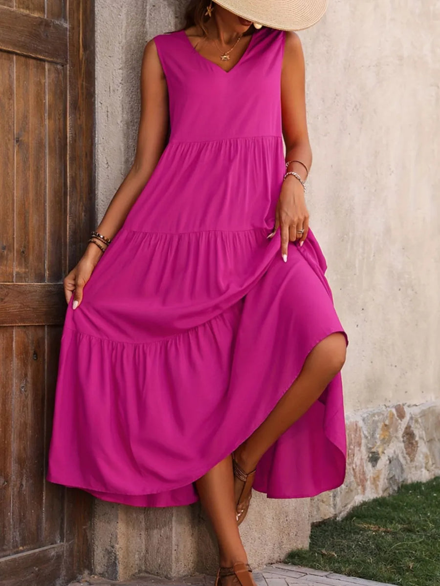 Tiered V-Neck Sleeveless Dress