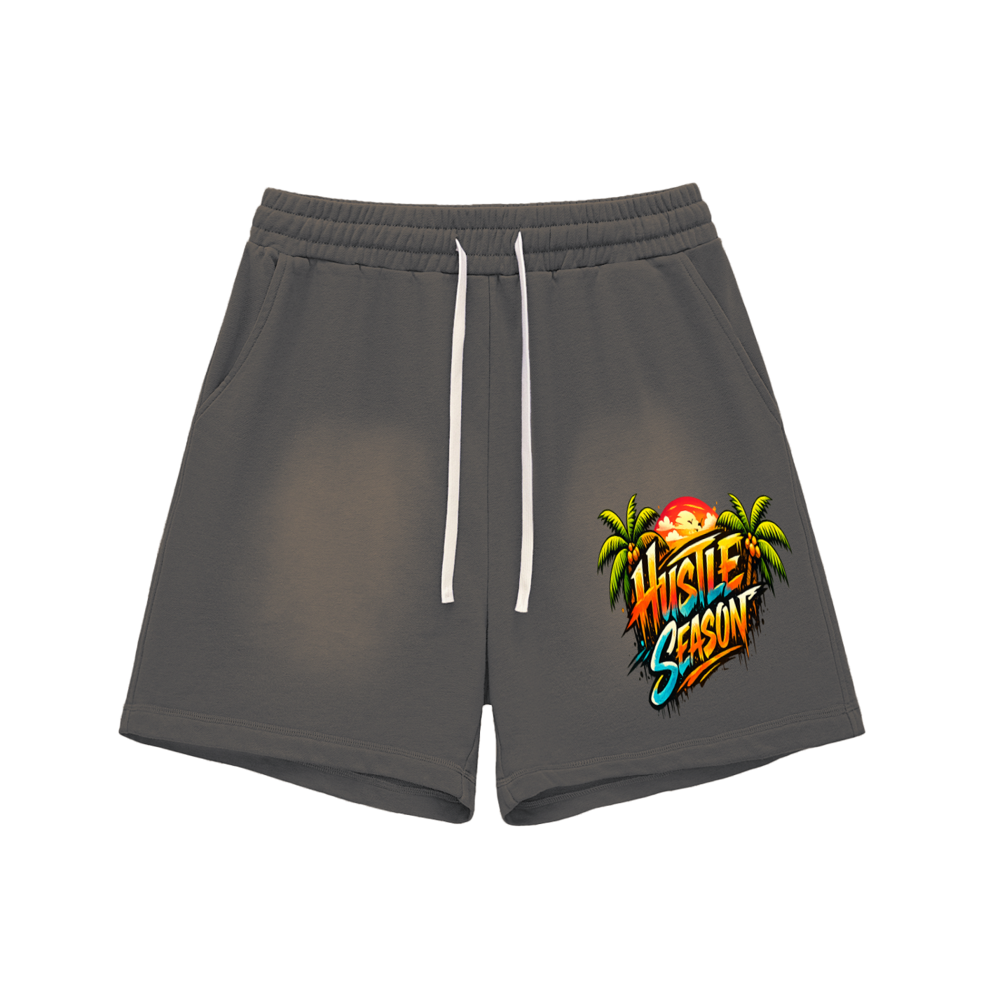 HUSTLE SUMMER Sun Fade Raw Edge Cotton Shorts