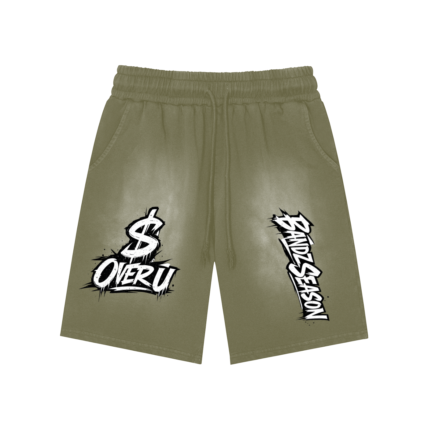 $ OVER U Rectangle Patch Monkey Washed Shorts