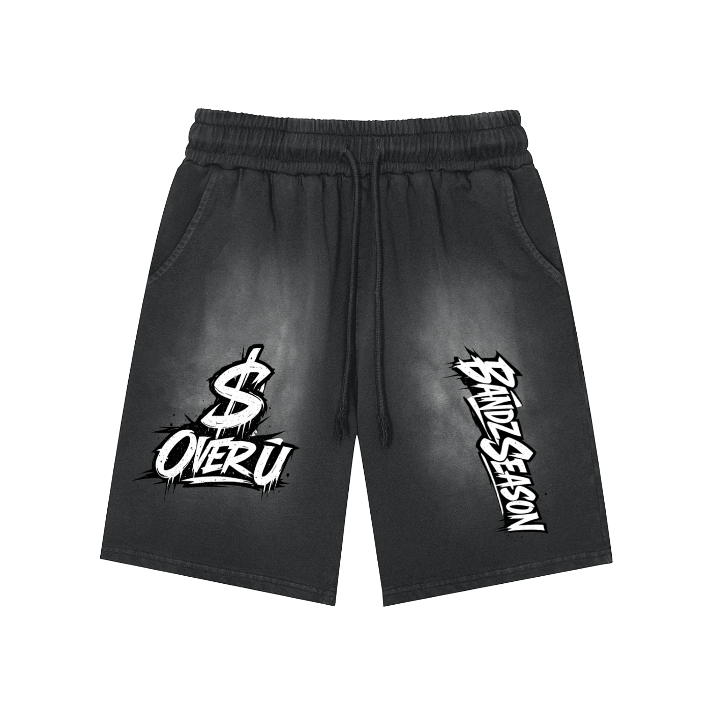 $ OVER U Rectangle Patch Monkey Washed Shorts