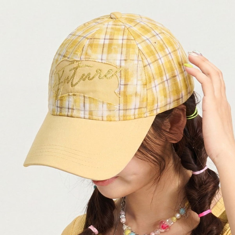 Plaid Baseball Cap with Sequin Detail