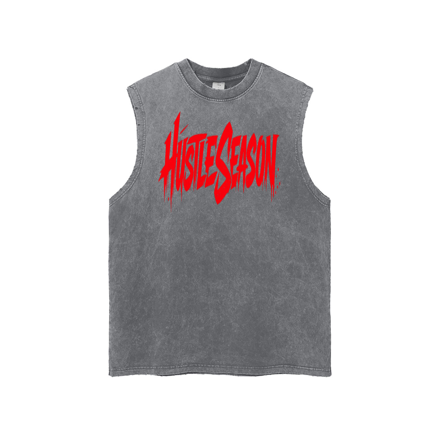 HUSTLE SEASON Snow Washed Frayed Hem Tank Top