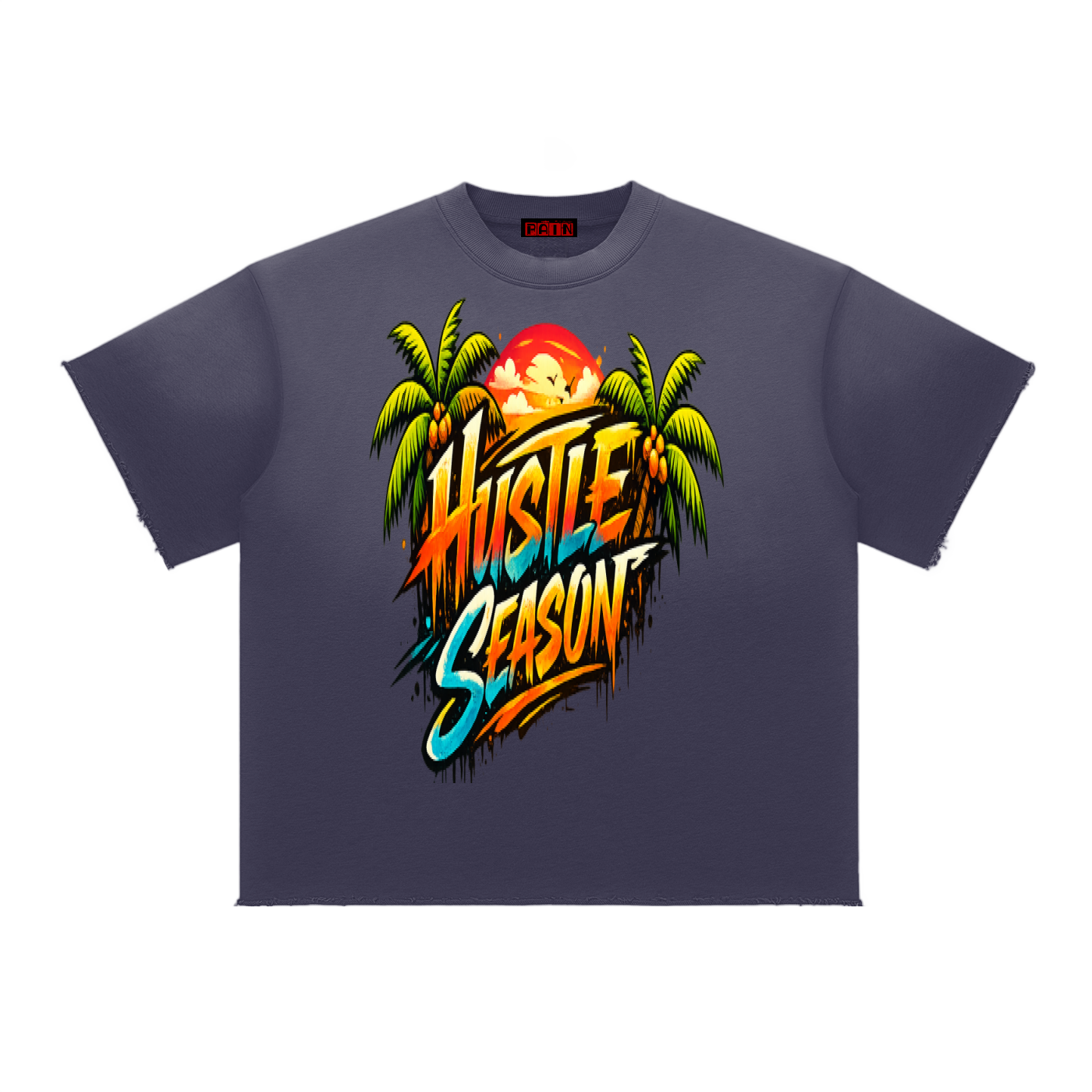 HUSTLE SEASON Sun Fade Raw Edge T-Shirt